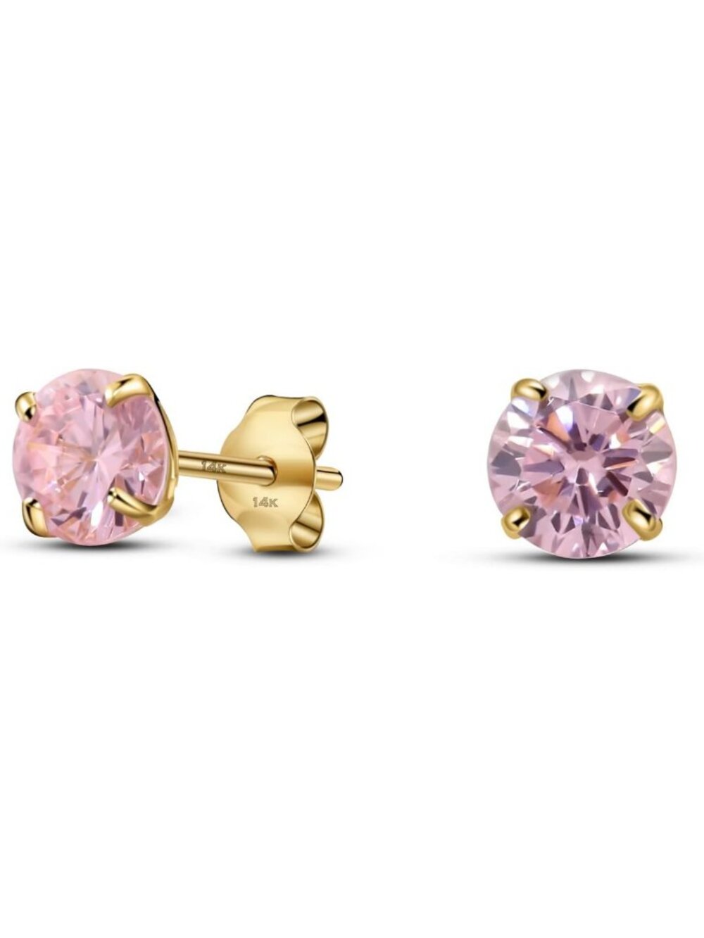 14K Yellow Gold Round Solitaire Birthstone Minimalist Stud Earrings - Elegant